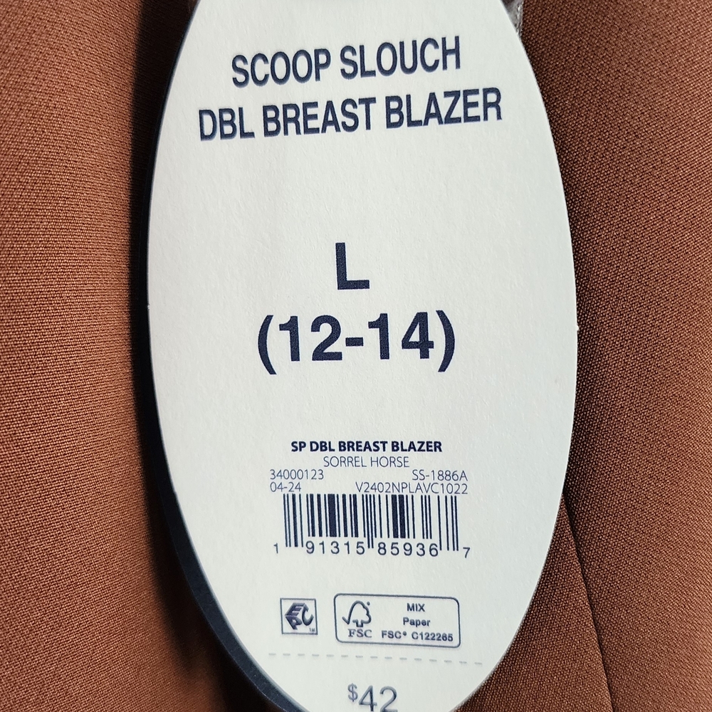 Scoop Women's Crepe Slouchy Double Breasted Blazer sz Large NWT - Picture 3 of 3
